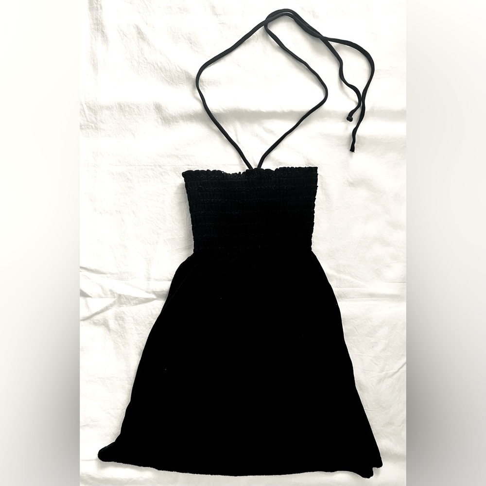 VINTAGE JUICY COUTURE SMOCKED TERRY - HALTER NECK TIE MINI DRESS (SIZE PETITE)